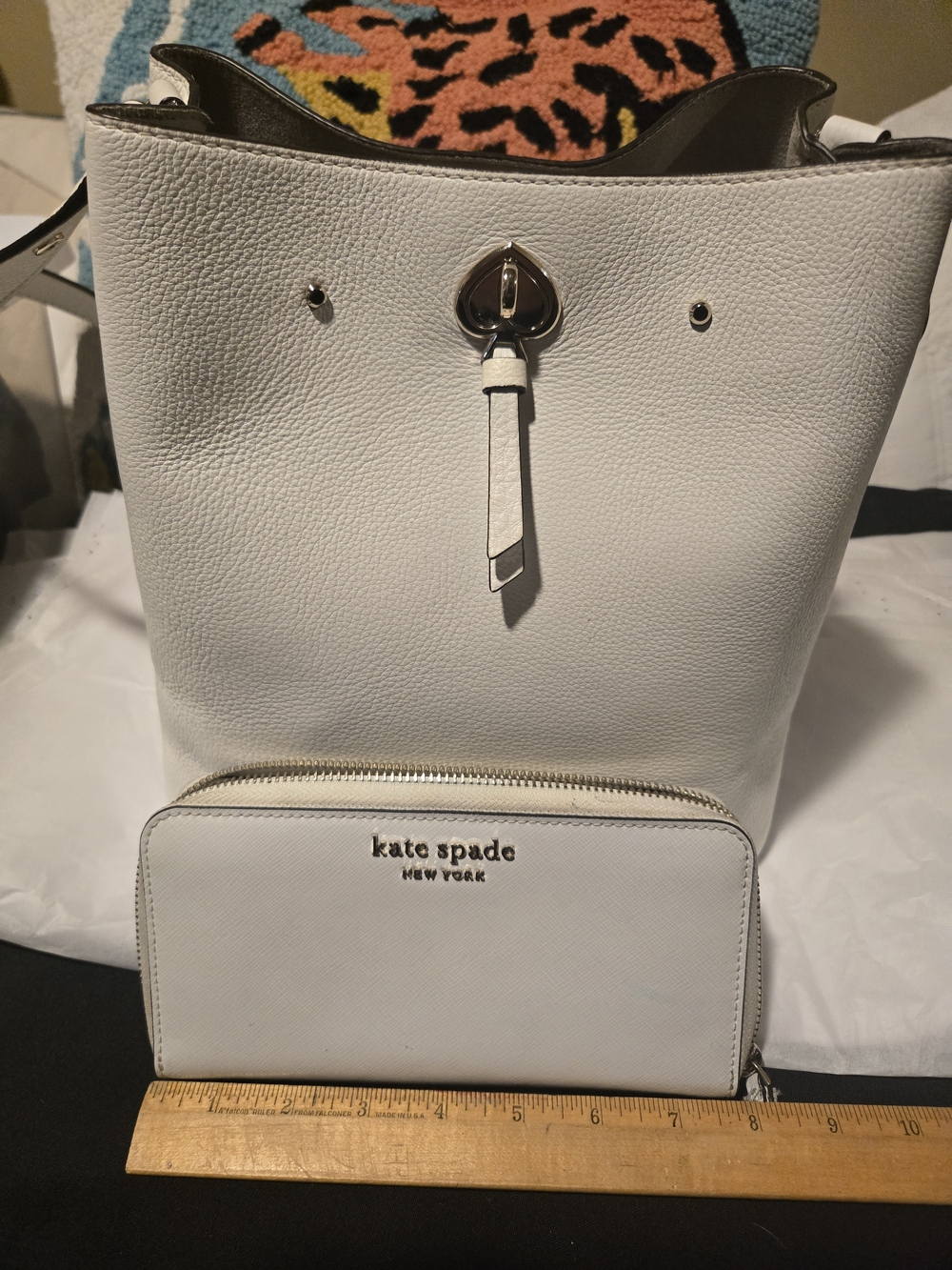 kate spade White Pebbled Leather Bucket Bag with Matching Wallet